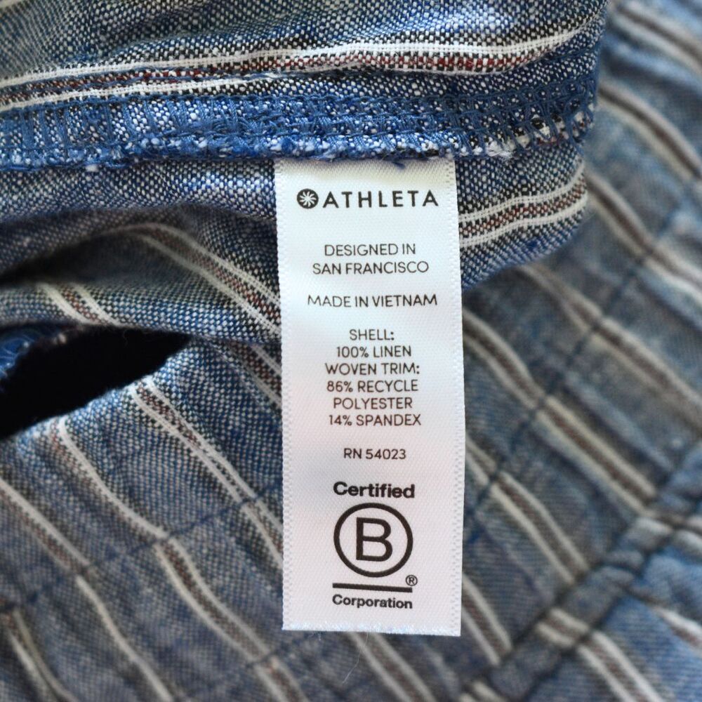 ATHLETA Cabo Tide Linen Shorts Blue White Striped Drawstring Size 4 - Picture 5 of 9